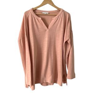 Pure Jill Pale Pastel Pink V-Neck Organic Cotton Lined Tunic Shirt Size‎ L